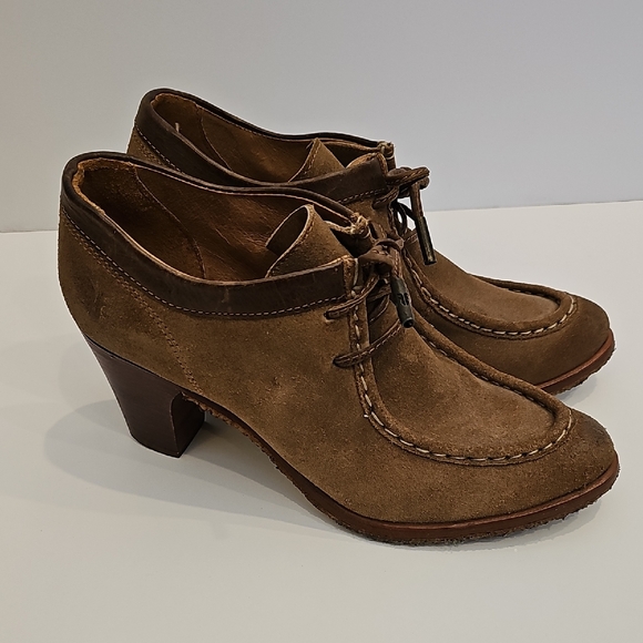 Frye Shoes - Frye Tan Suede Parker Oxford Low Ankle Cut Heeled Bootie Size 7B